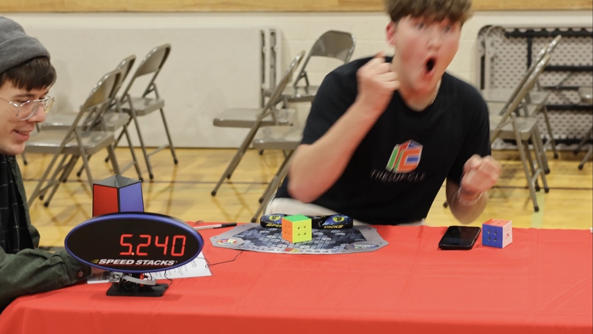 Caiden reacting to his 5.24 official solve